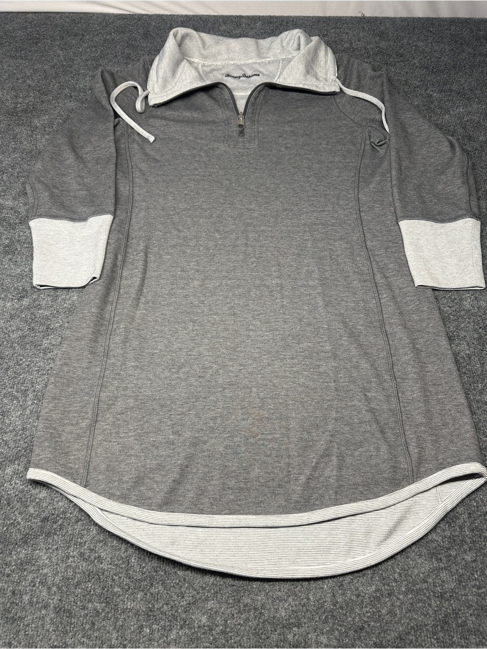 Tommy Bahama Gray Contrast-Cuff Half-Zip Tunic Sweater reversible(no size tag)